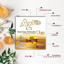 Cargar imagen en el visor de la galería, AZVITE VITAMINAS Y MINERALES CON AJO, JALEA REAL Y COENZIMA Q10.  CAJA CON 90 CAPS