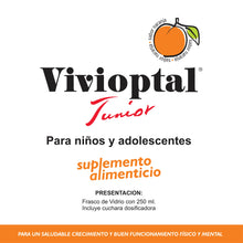 Cargar imagen en el visor de la galería, VIVIOPTAL JUNIOR JARABE CON VITAMINAS Y MINERALES PARA NIÑOS, CAJA CON FRASCO DE 250 ML.